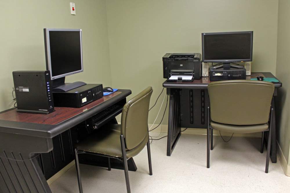 Computers area at Nate Smith House in Jamaica Plain, Massachusetts