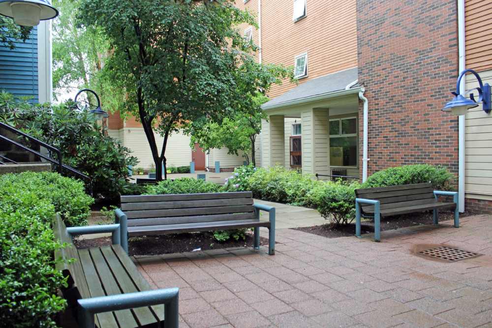 Apartment seating in lawn at Nate Smith House in Jamaica Plain, Massachusetts