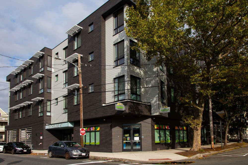 Side view of the building with 