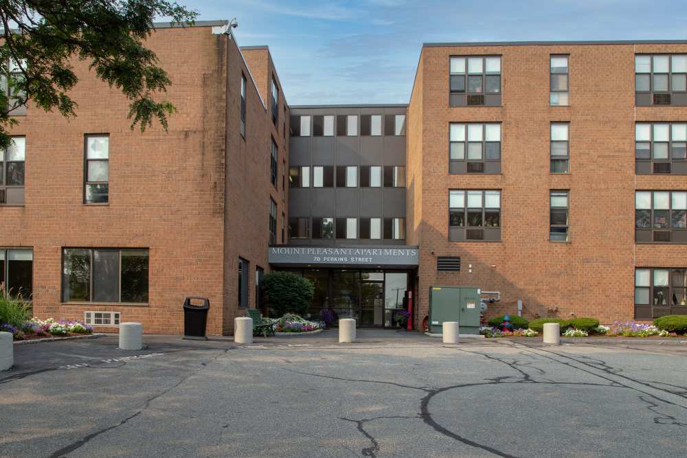 Building exterior at Mt. Pleasant Apartments in Somerville, Massachusetts
