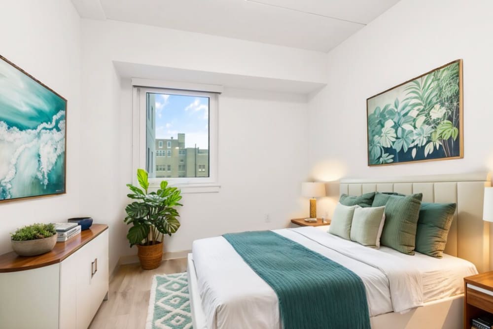 Bedroom with Vinyl Plank Flooring at Mily on Green in Philadelphia, Pennsylvania