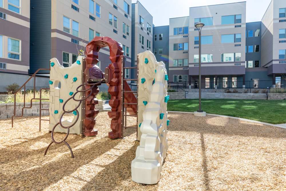 Playground with climbing wall at Sable Station in Aurora, Colorado