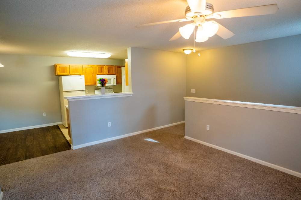Kitchen and dining view from living area at Hampton Village in Palestine, Texas