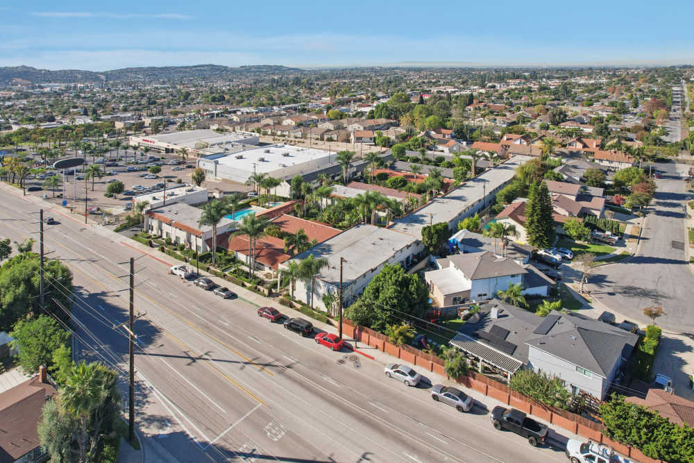 Arial view of community at North Pointe Villas in La Habra, California
