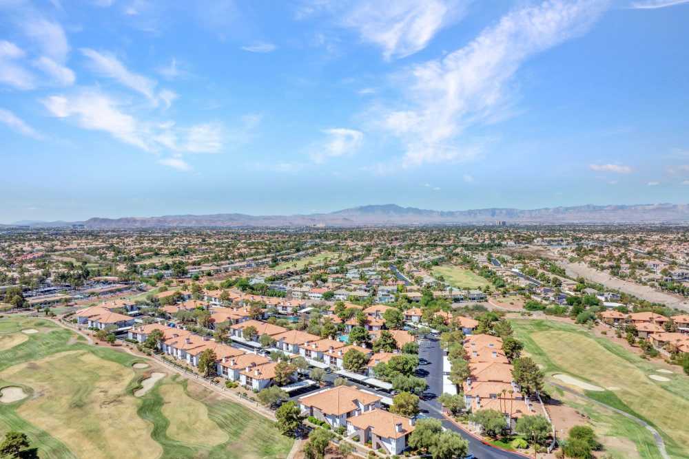 Aerial view of housing community at Fairways on Green Valley in Henderson, Nevada