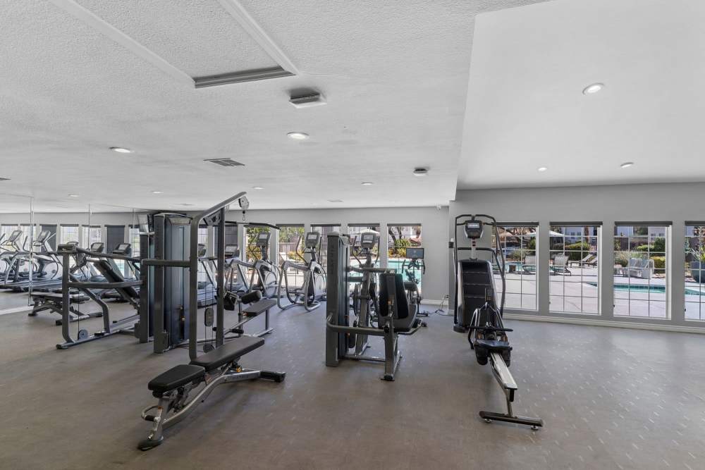 Workout room with exercise machines at Fairways on Green Valley in Henderson, Nevada