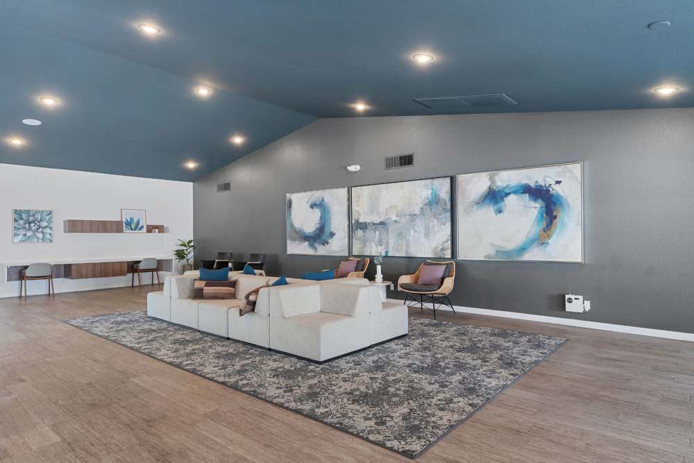 Open clubhouse with tables and chairs at Fairways on Green Valley in Henderson, Nevada