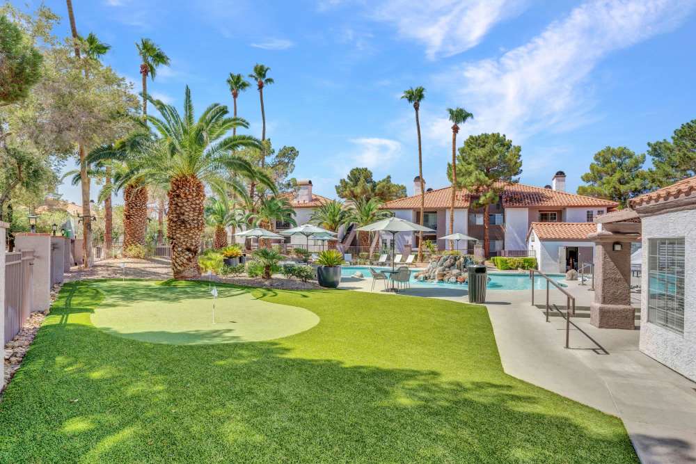 Putting green beside pool area at Fairways on Green Valley in Henderson, Nevada