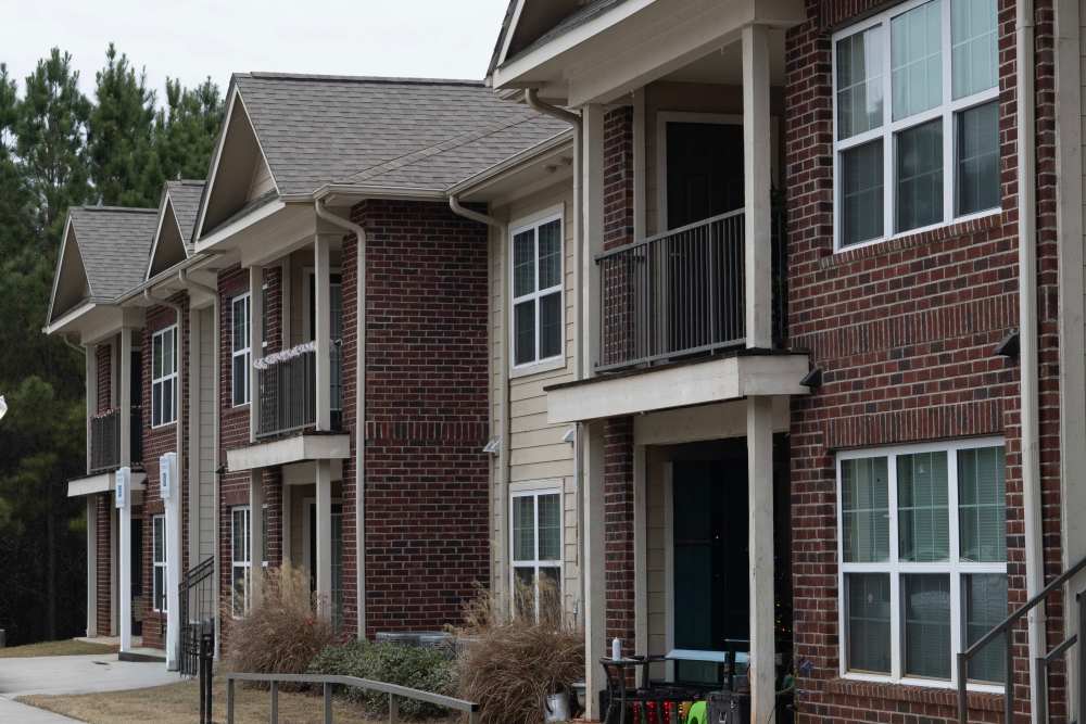 Buiding exterior with view of balcony at Hardin Terrace in Jefferson, Georgia