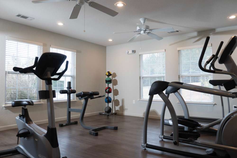FItness center with large windows at Hardin Terrace in Jefferson, Georgia