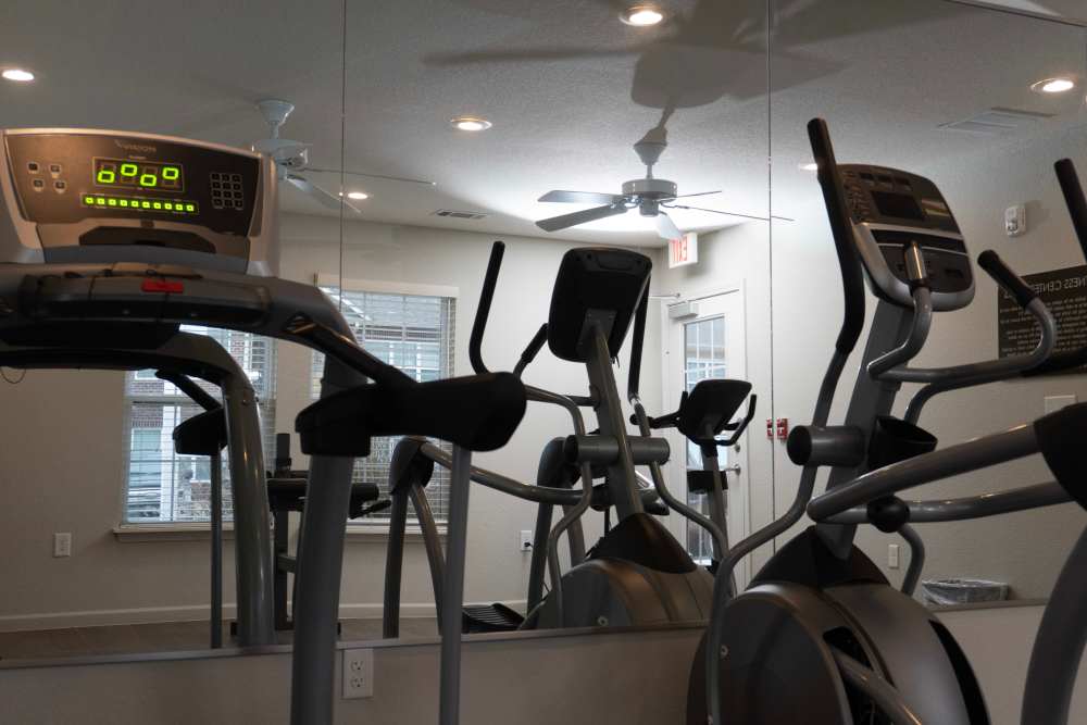 Fitness center with equipment at Hardin Terrace in Jefferson, Georgia
