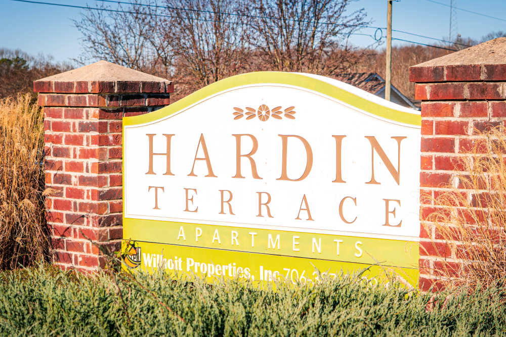 Property signage at Hardin Terrace in Jefferson, Georgia