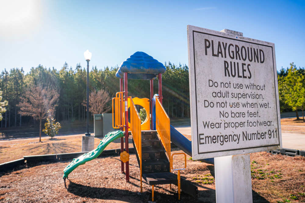 Playground signage at Hardin Terrace in Jefferson, Georgia