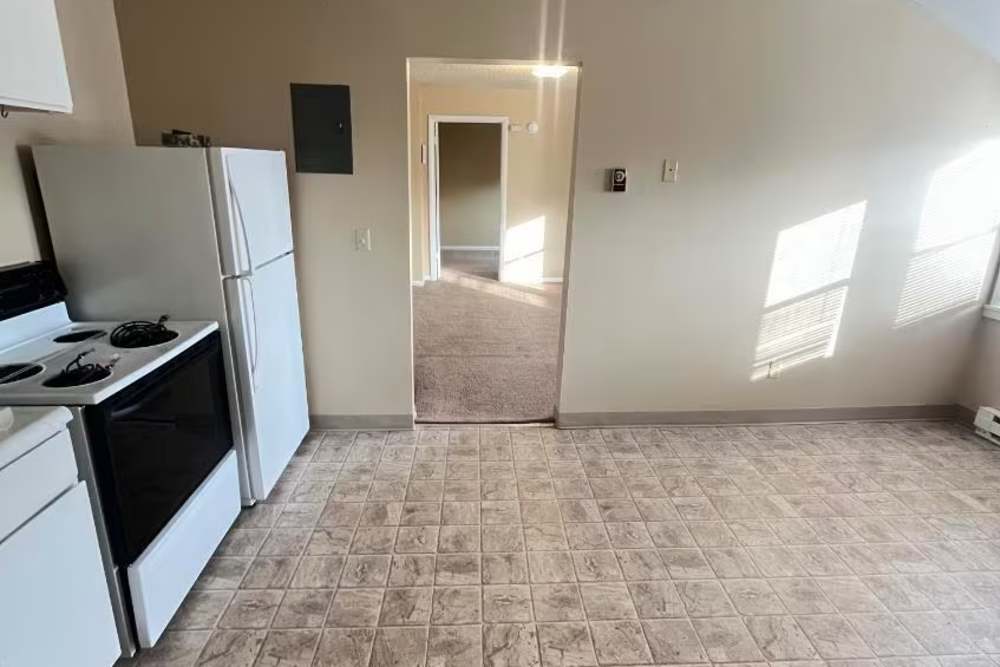 Bright kitchen at Westminster Apartments in Spokane, Washington