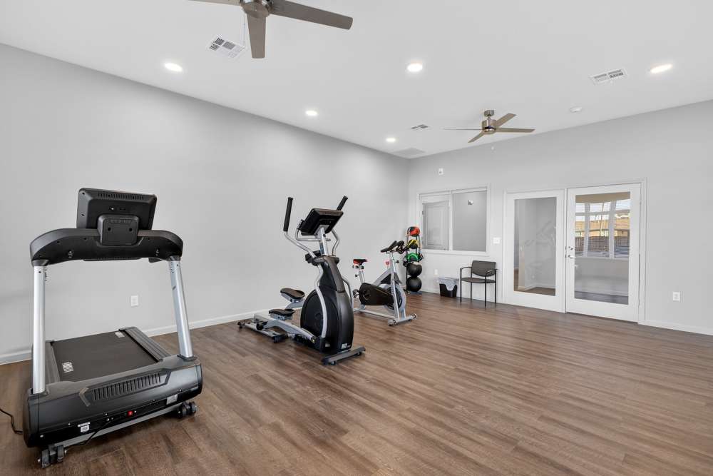 Spacious fitness center at Juniper Pointe in Kaufman, Texas