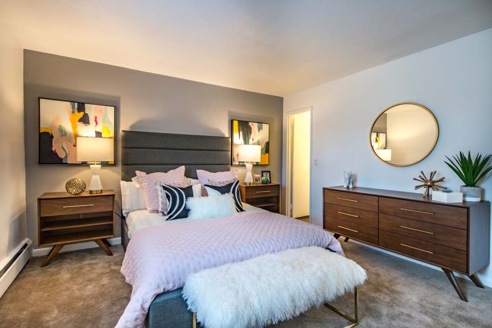 Bright bedroom at Fairlawn Estates at the T in Mattapan, Massachusetts