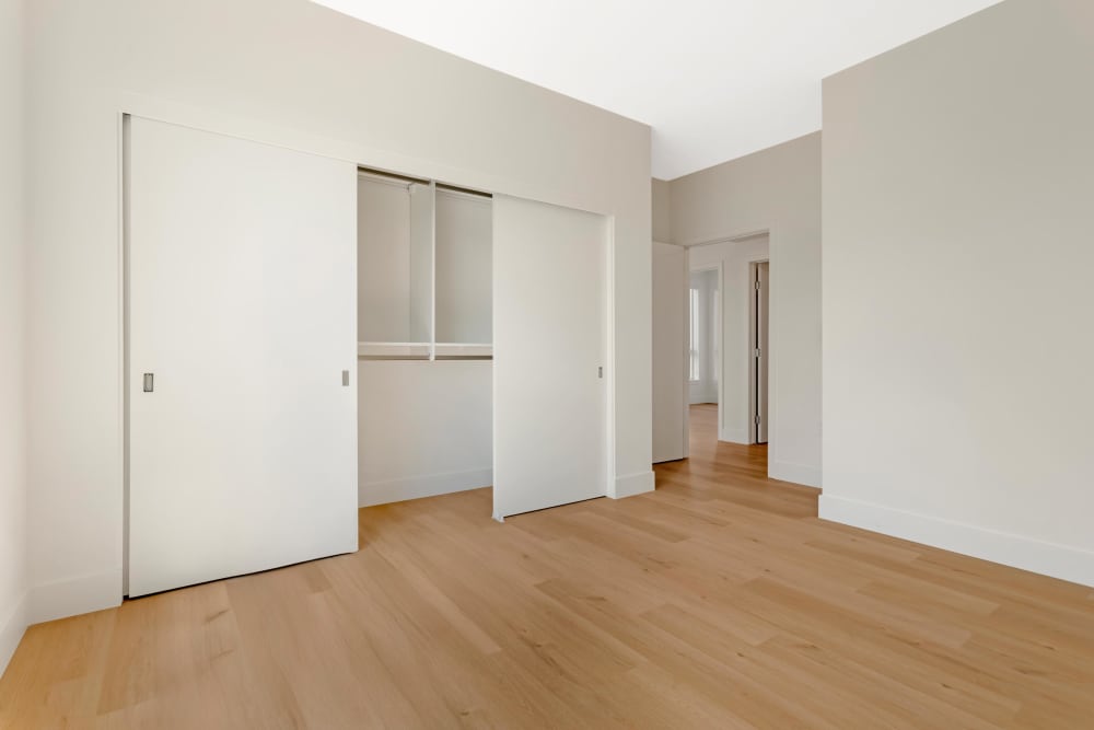 Bedroom and Closet at the Millton Apartments in Redwood City