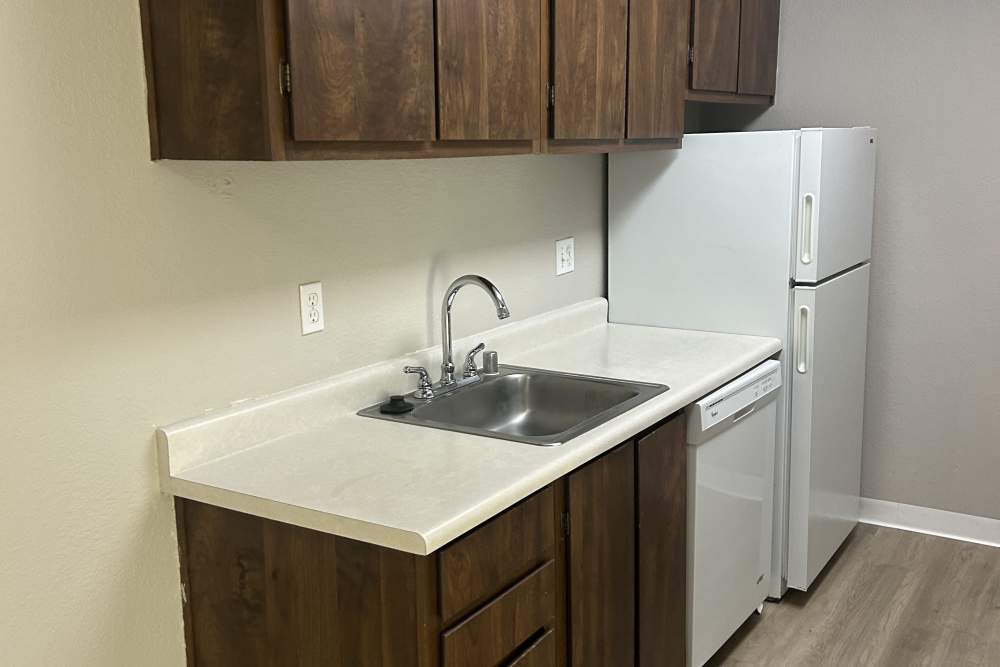Sink n kitchen area at Glenbrook Apartments in Chico, California