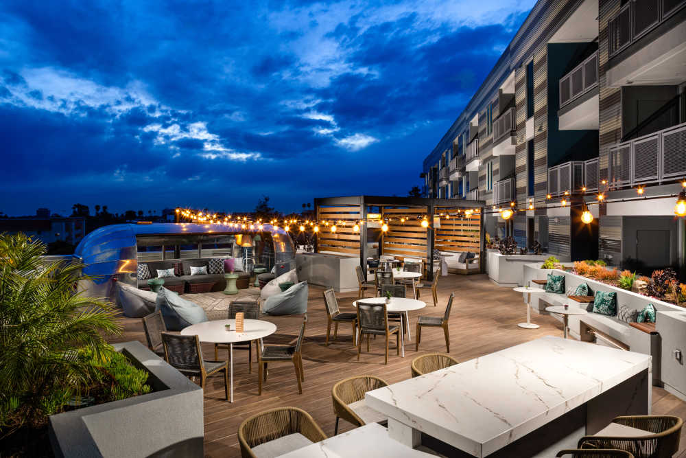 Rooftop lounge at Haven Apartments in Los Angeles, California