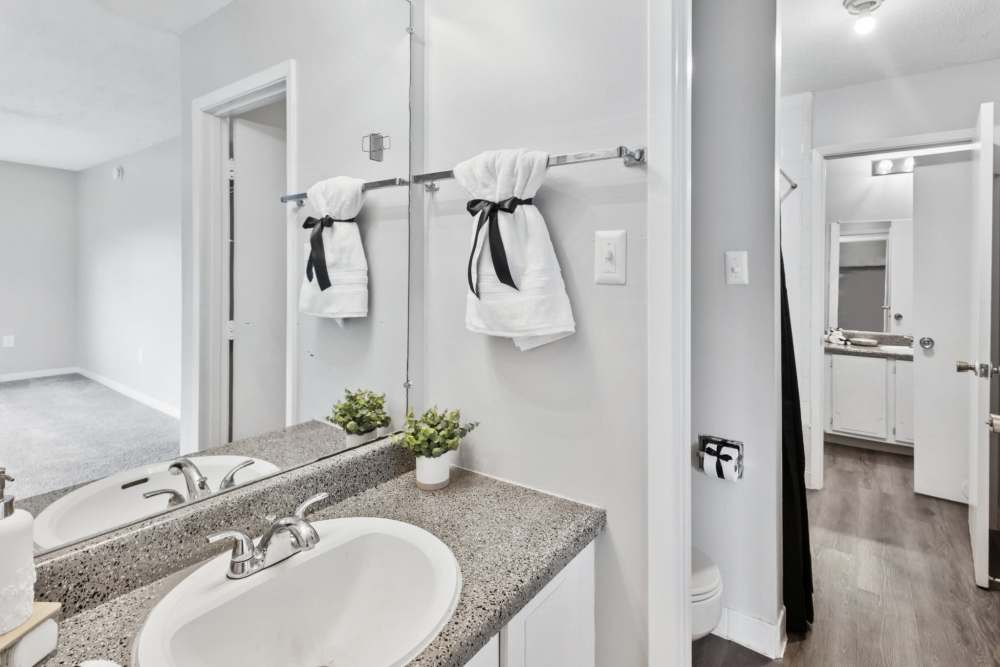 Bathroom with proper lighting at River Oaks in Vicksburg, Mississippi