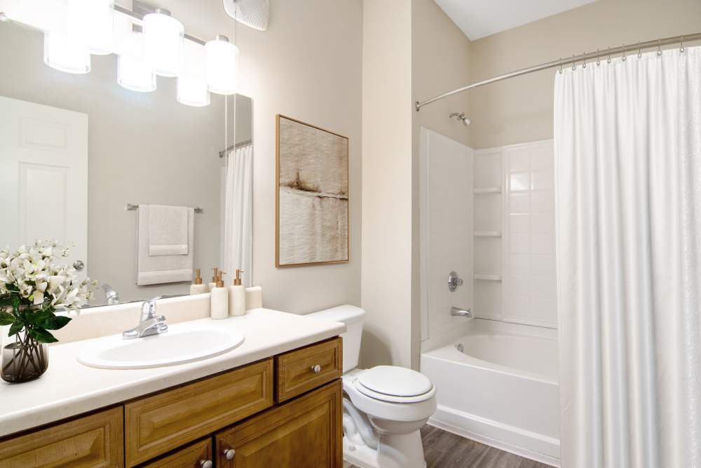 Large master bedroom at Houston Lake Apartments in Kathleen, Georgia