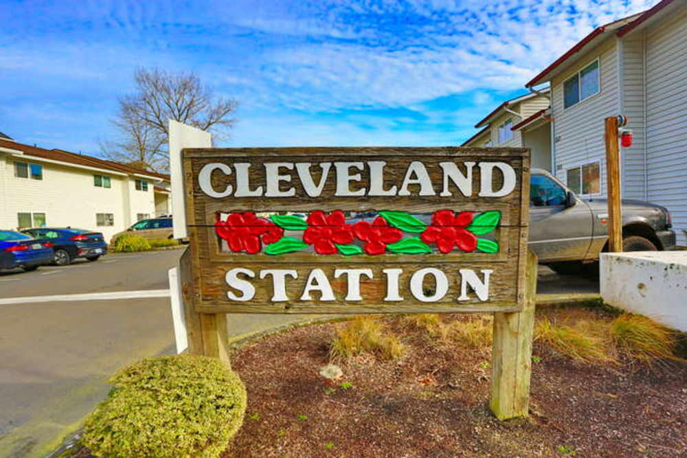 Wood Sign Entrance to Cleveland Station in Gresham, Oregon