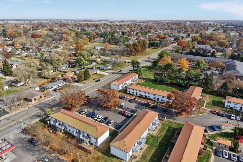 Beautiful aerial view apartments at Charleston Square Apartments in Columbus, Indiana