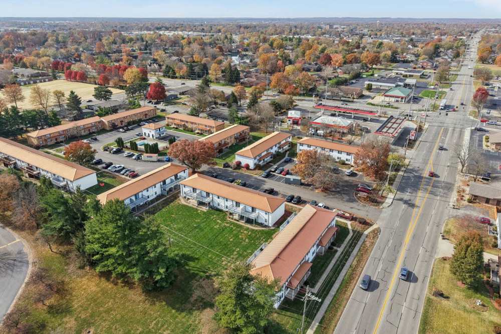Aerial view apartments at Charleston Square Apartments in Columbus, Indiana