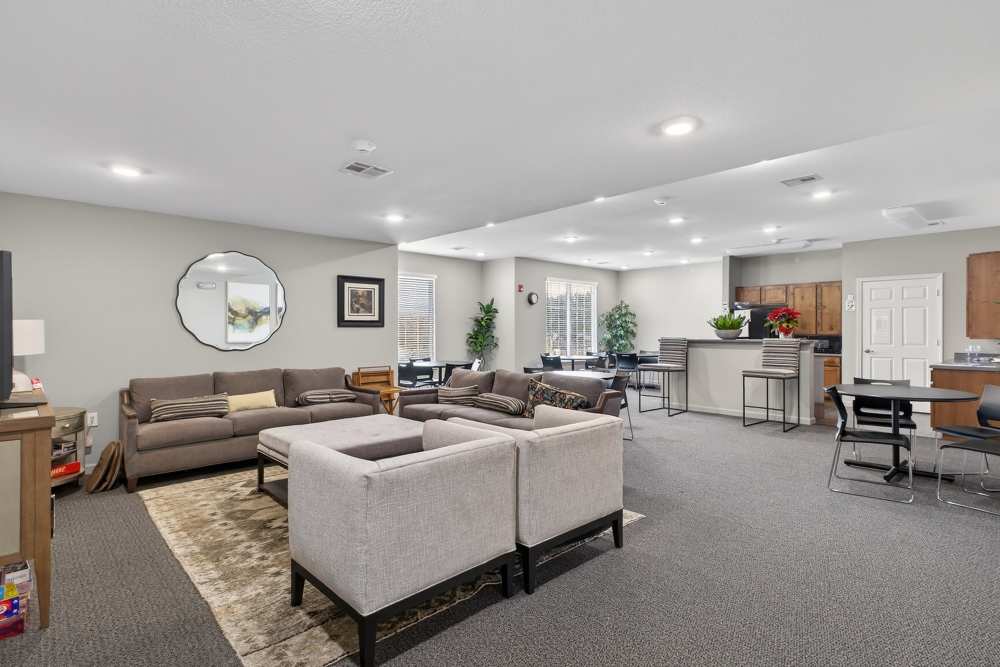 Clubhouse with stylish interiors at Hill Court Villas in Granbury,Texas