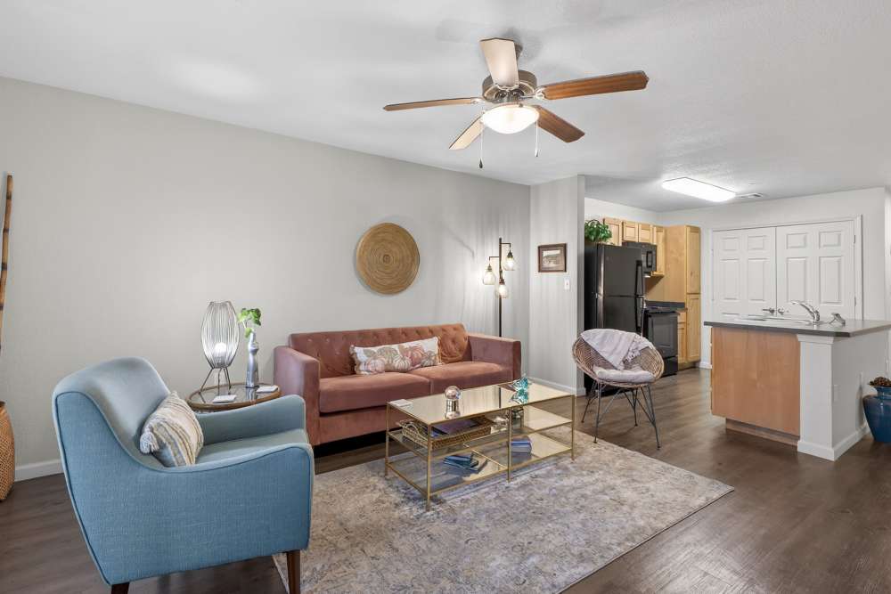 Apartment living room at Hill Court Villas in Granbury,Texas