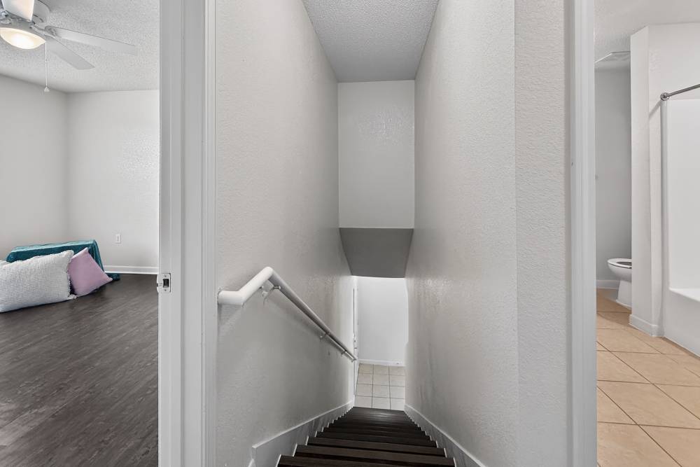 Staircase with hand railing at Riverstone Trails in Sunnyvale, Texas  