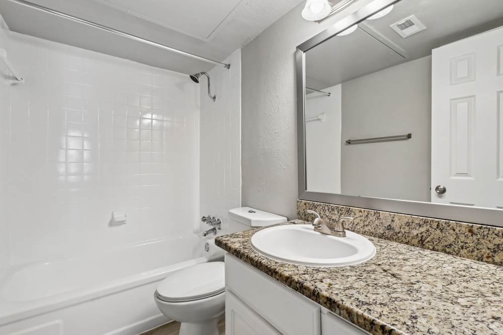 Bathroom Complete with Soaking Tub and Vanity Area at Aberdeen at Bellmar in Dallas, Texas