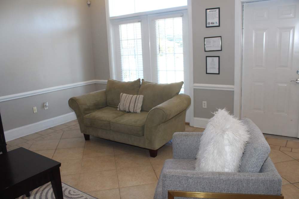 Clubhouse with large size sofa at Sawgrass Park in Gulfport,Mississippi 