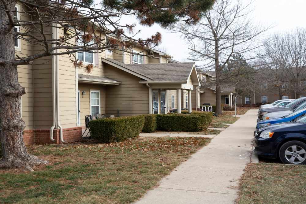 Exterior shot of community with parking at Stonebridge in Jacksonville, Illinois