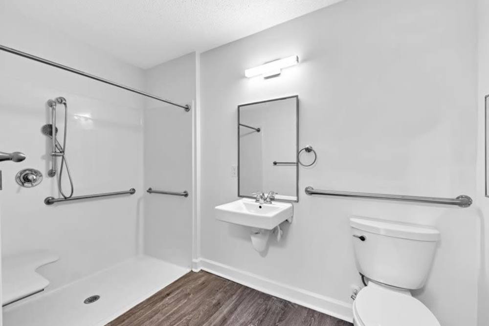 Bathroom with a shower at Canebreak Apartments in Summerville, South Carolina