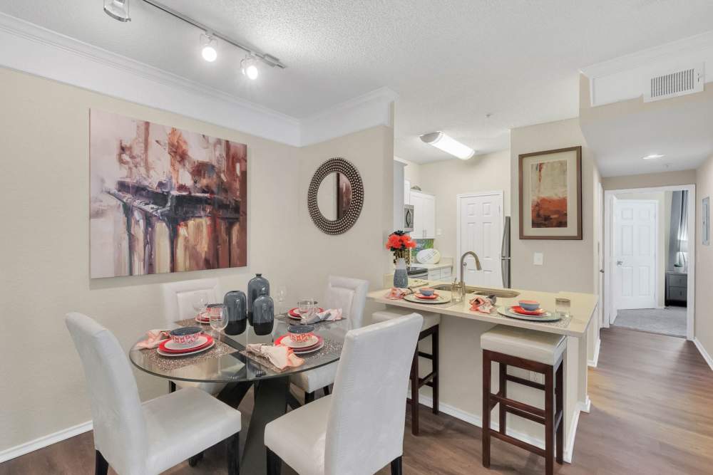 Cozy dining space beside the kitchen of an apartment at Dawson in Orlando, Florida