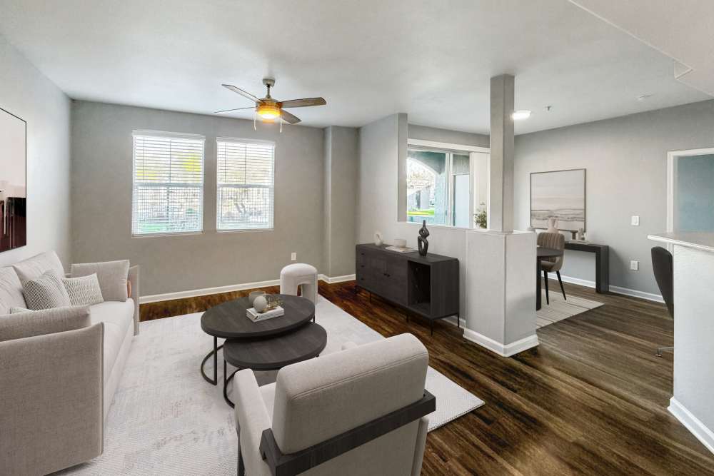 Well lit living room at The Lofts in Sacramento, California