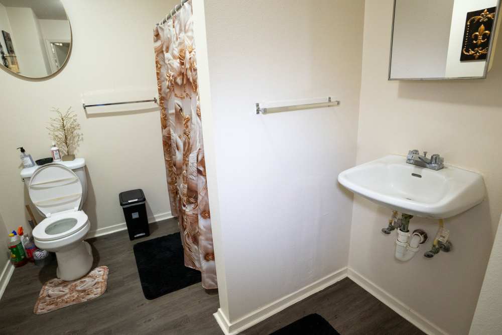 Apartment bathroom at Willowbrook II in Lafayette, Louisiana