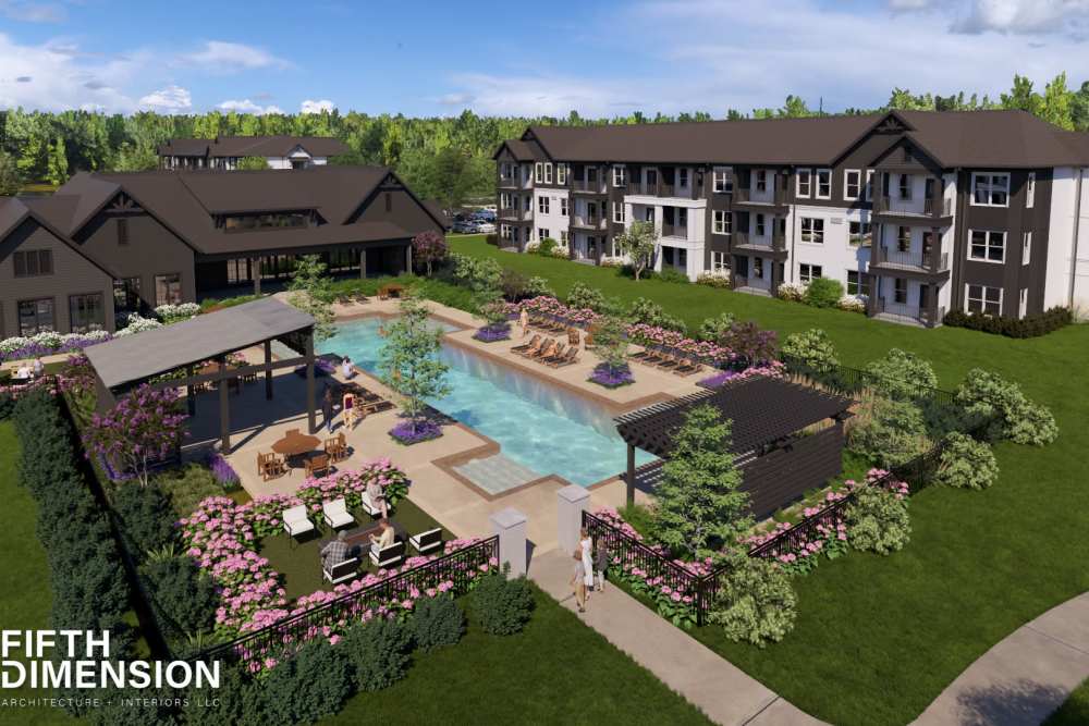 Pool and amenities at The Flats at Crosspointe in Columbia, South Carolina