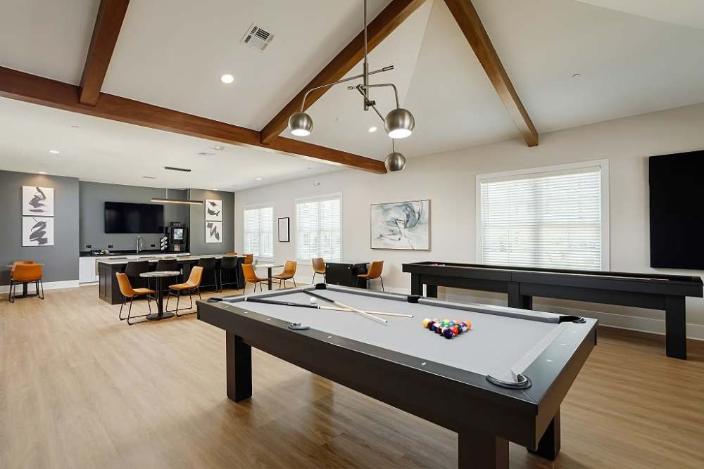 Game room and billards table at City Limits Apartments in Columbia, Tennessee