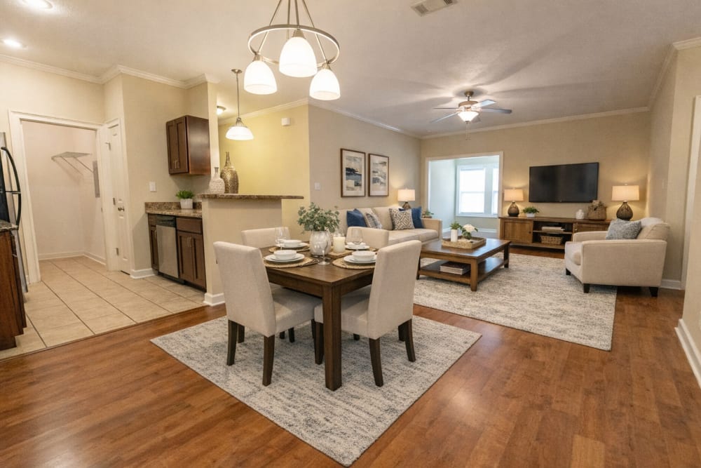 Spacious apartment living room with open layout at Ballantyne Commons of Augusta in Augusta, Georgia