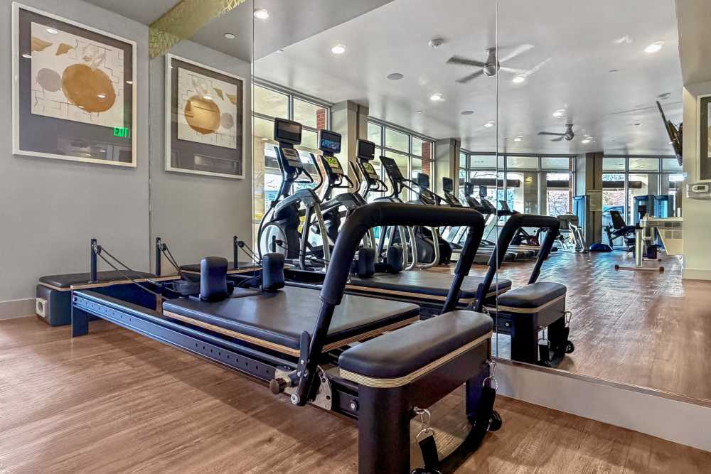 Fitness center pilates reformer at Helios in Englewood, Colorado