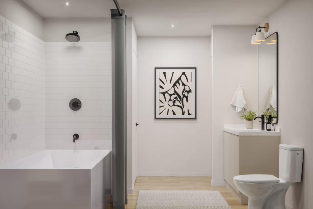 Bathroom with bathtub at Haven + Arrow in Rancho Cucamonga, California 
