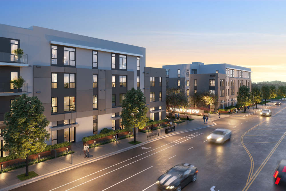 Building exterior view near road side at Haven + Arrow in Rancho Cucamonga, California