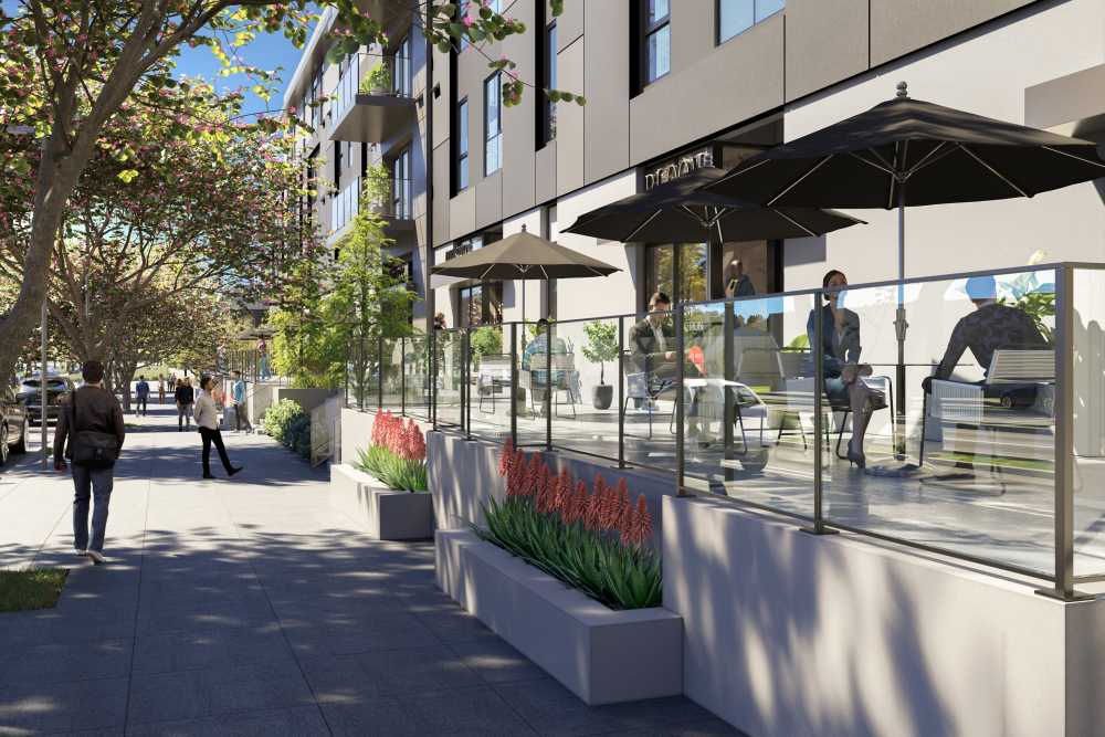 Sidewalk near building at Haven + Arrow in Rancho Cucamonga, California