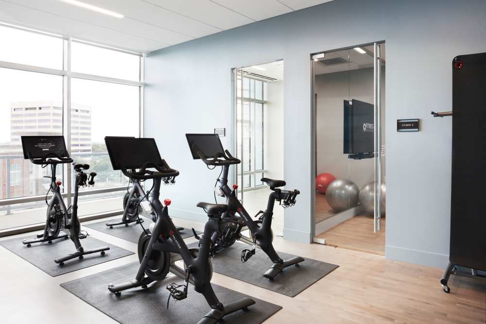 Gym with treadmills at Ardan in Dallas, Texas