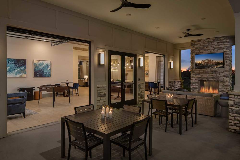 Clubhouse with seating area at Arden at South Point Apartment Homes in McDonough, Georgia