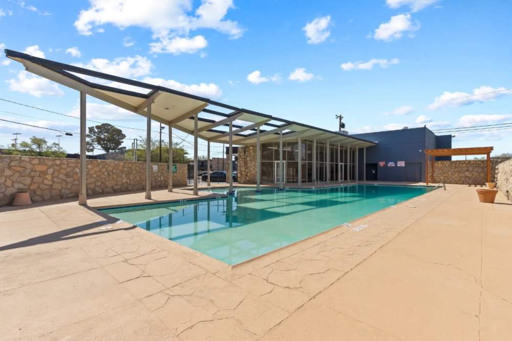 Community swimming pool at Agave Courtyard in El Paso, Texas  