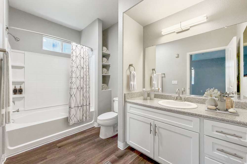 Bright bathroom at The Lofts in Sacramento, California