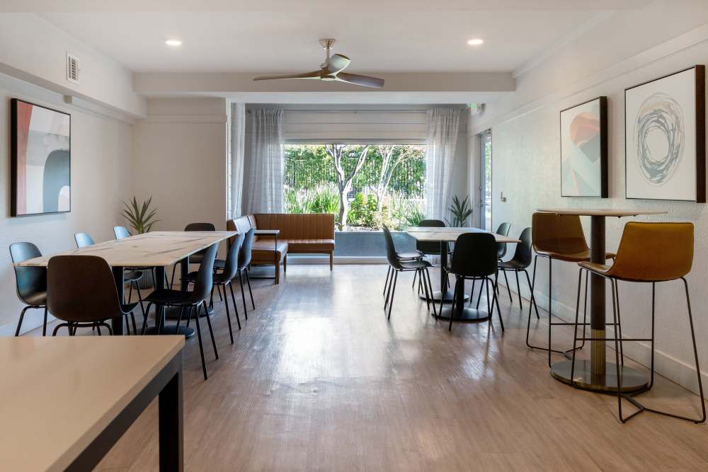 The sunny seating options in the party room at Sofi Fremont in Fremont, California